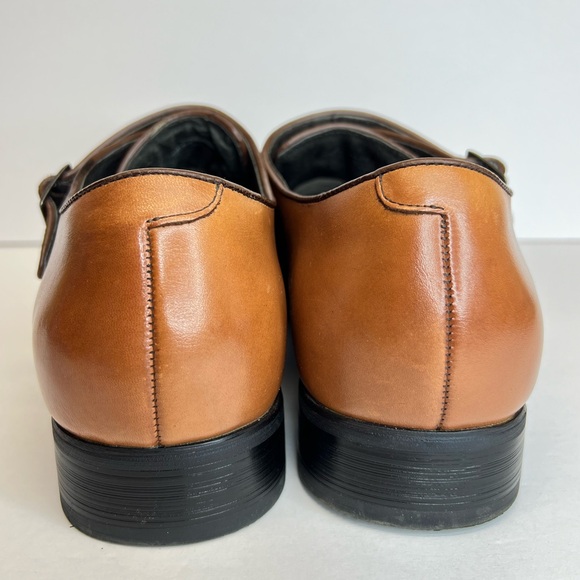 Stacy Adams Mens Cognac Burnished Calfskin Plain Toe Double Monk Strap Shoes 9.5 - Picture 2 of 14